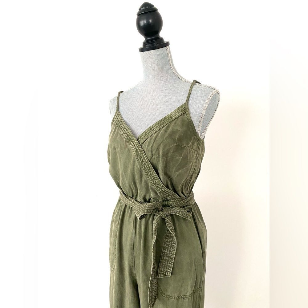 Abercrombie & Fitch Olive Green Jumpsuit Medium Belt Boho Preppy Casual Vacation - Picture 2 of 13